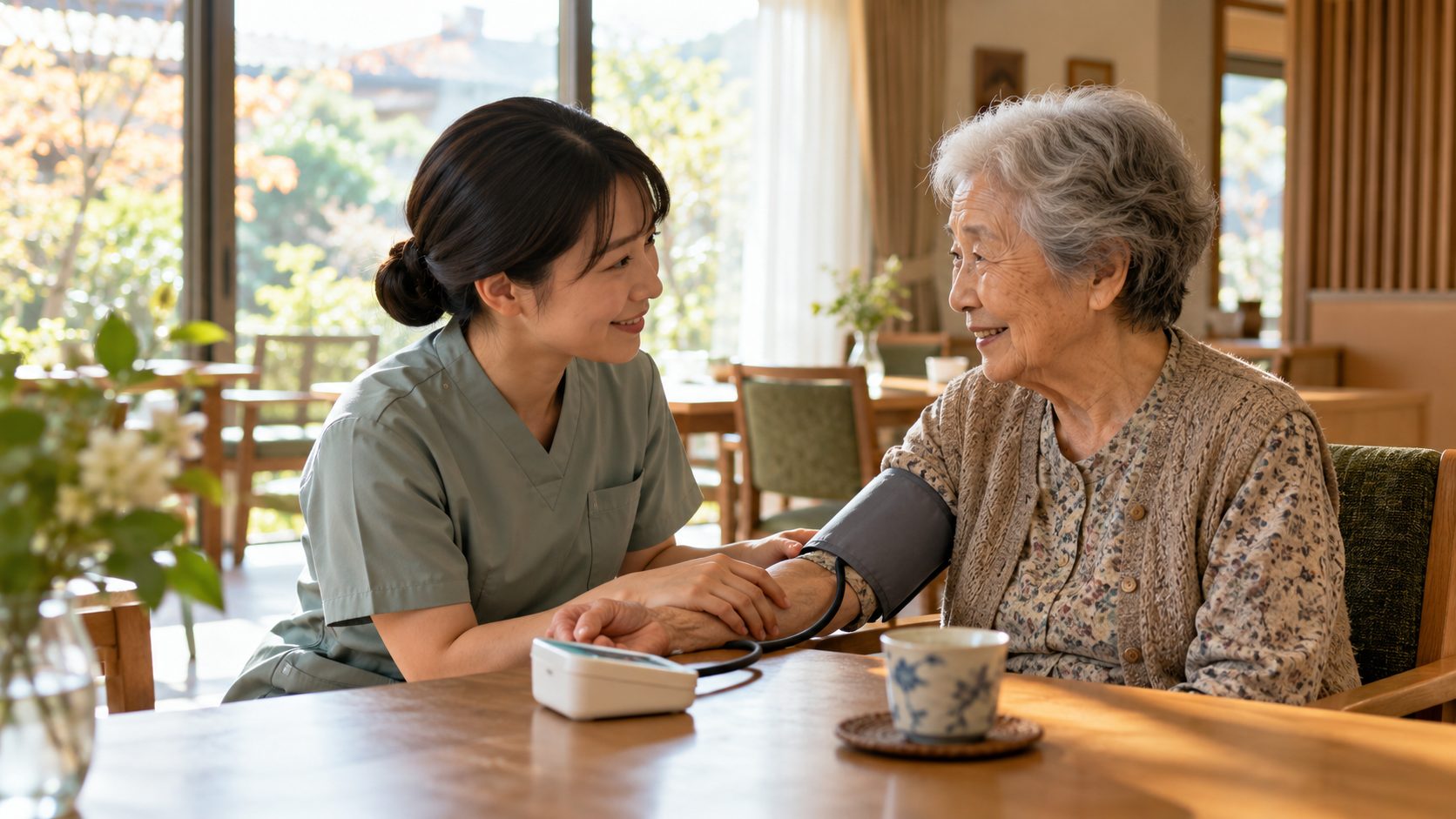 看護師による朝の健康チェック